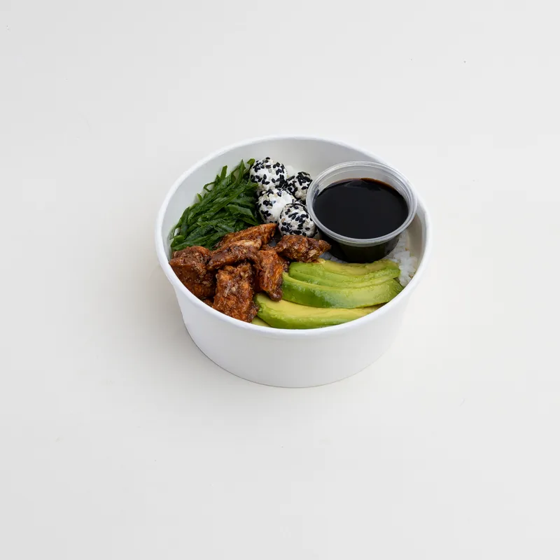 Envase individual de gohan de pollo teriyaki de Delicius Food